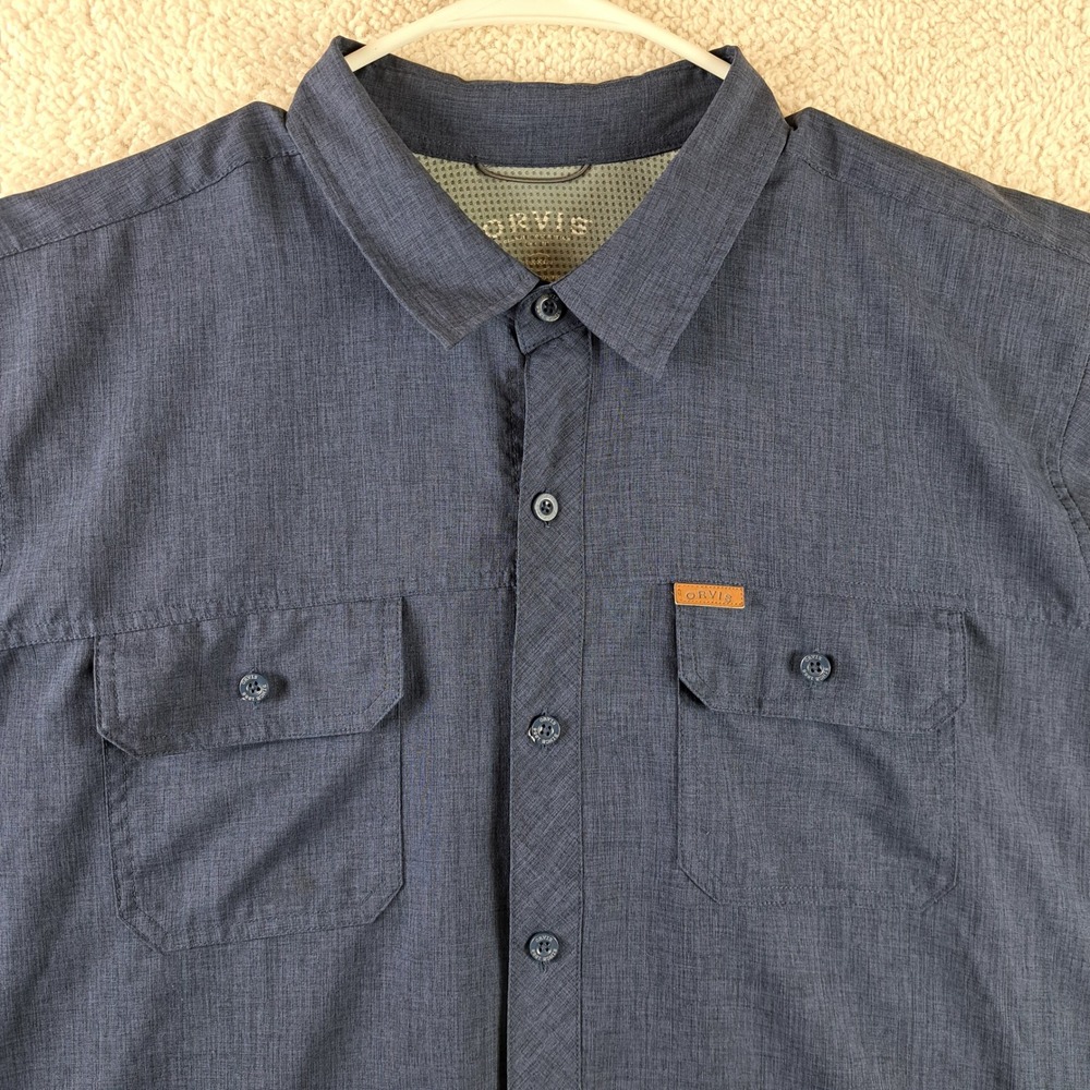 Orvis Button Down Shirt Mens XXL Blue Good Short Sleeve Lightweight Utility